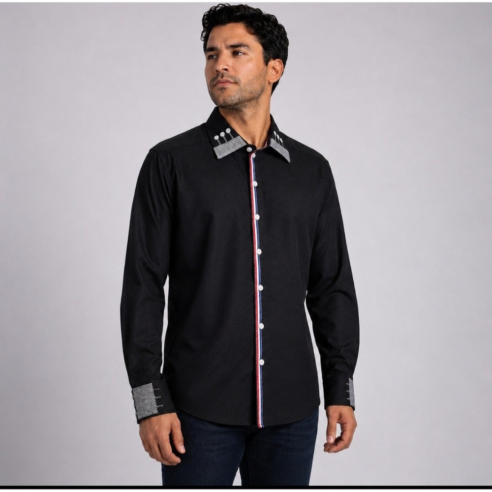 Patroncito Men's Black Western Rockabilly Dress Shirt, Sz LG, Long Sleeves